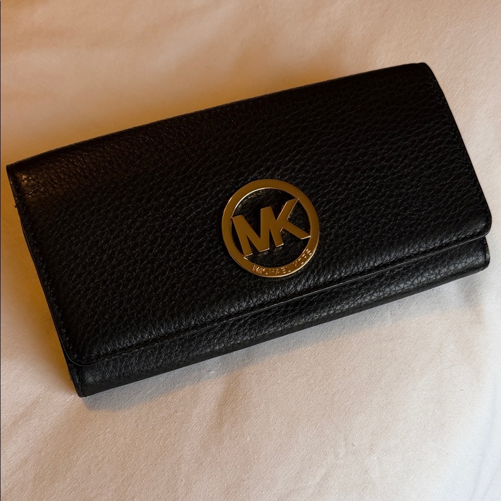 Michael Kors Black Leather Wallet with Gold Accents